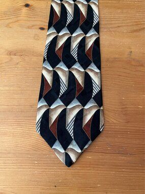 CONTE di MILANO Mens tie Silk Handmade in USA Black Brown Beige print